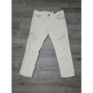 White Tag Cream Color Jeans Men 32x27‎ Skinny Distressed  Off White Pants Denim